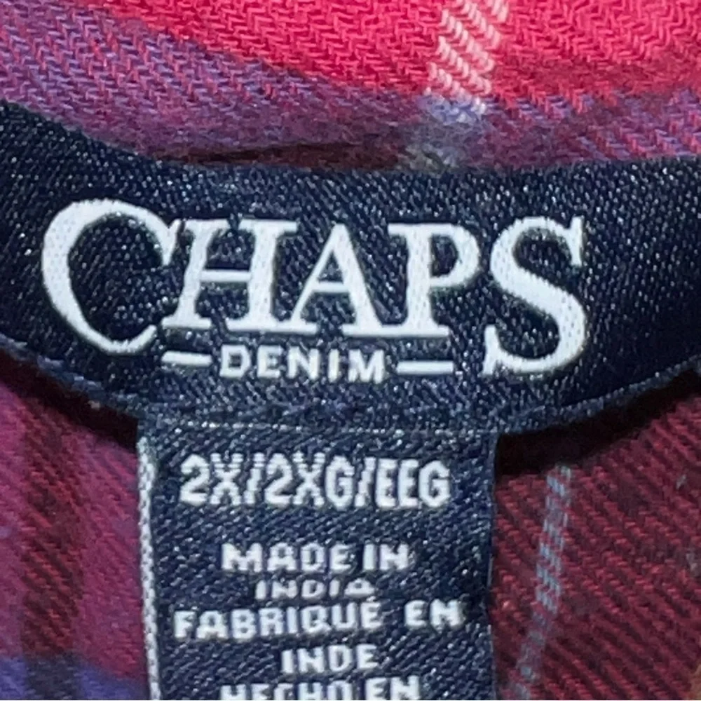Chaps Denim Women’s Plus Size 2X Plaid Button-Up Tunic Shirt - Picture 3 of 7